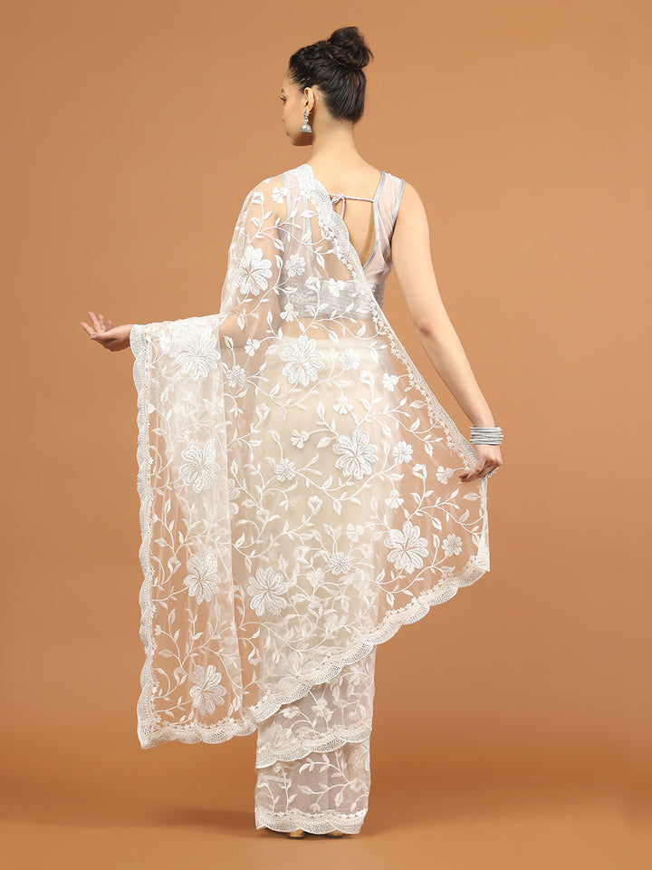 Sequence Embroidery Net Saree