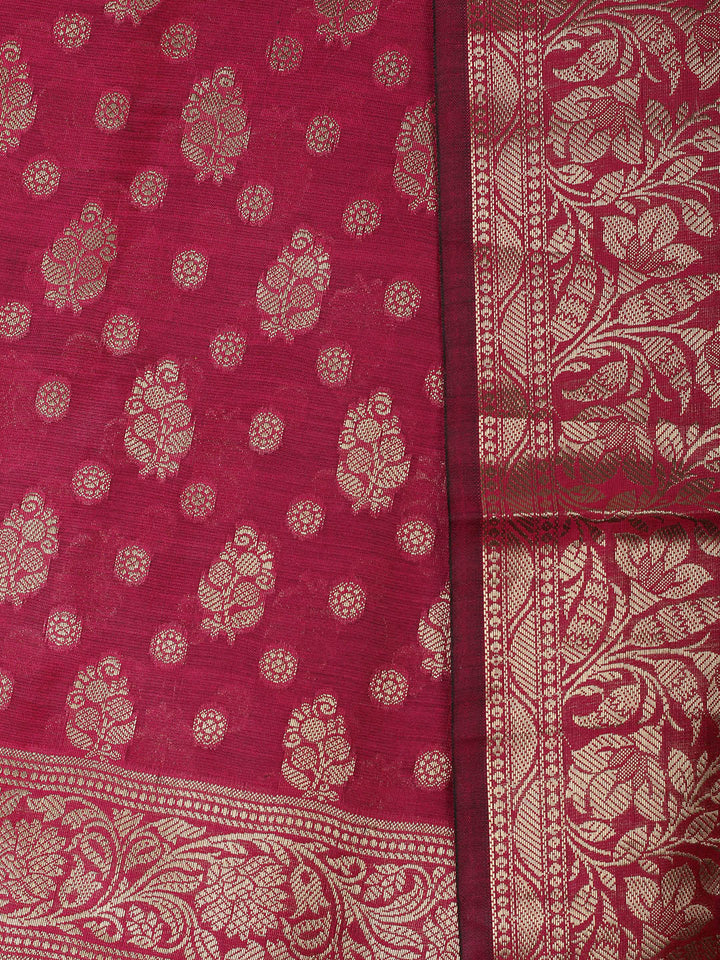 Woven Design Chanderi Unstitched Suit With Pant &amp; Dupatta