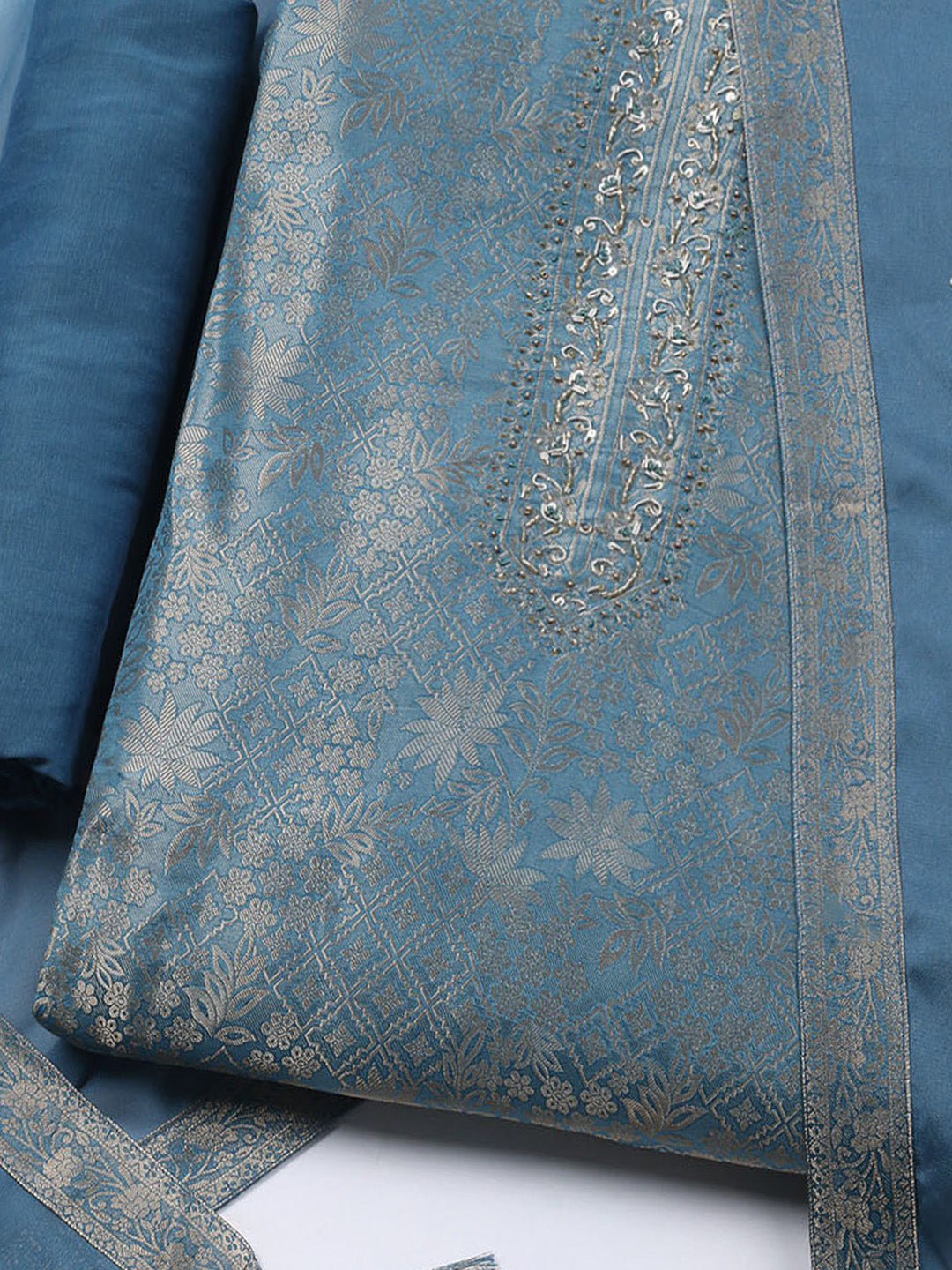 Brocade Chanderi Unstitched Suit With Dupatta