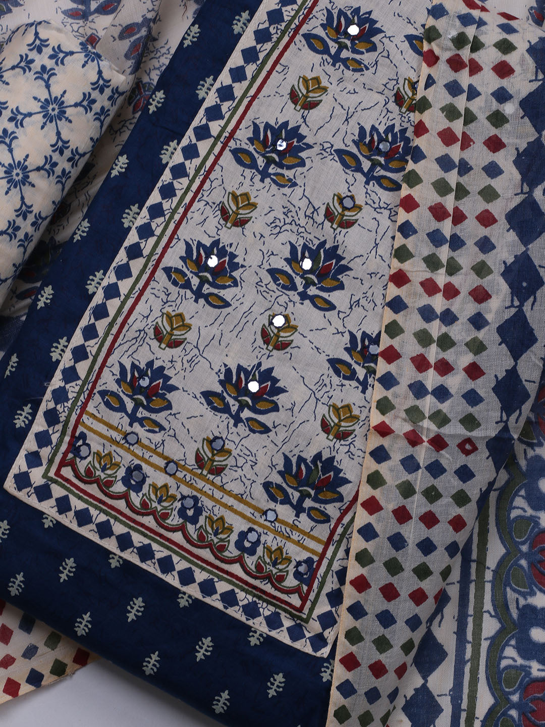 Printed Cotton Blend Unstitched Suit With Dupatta