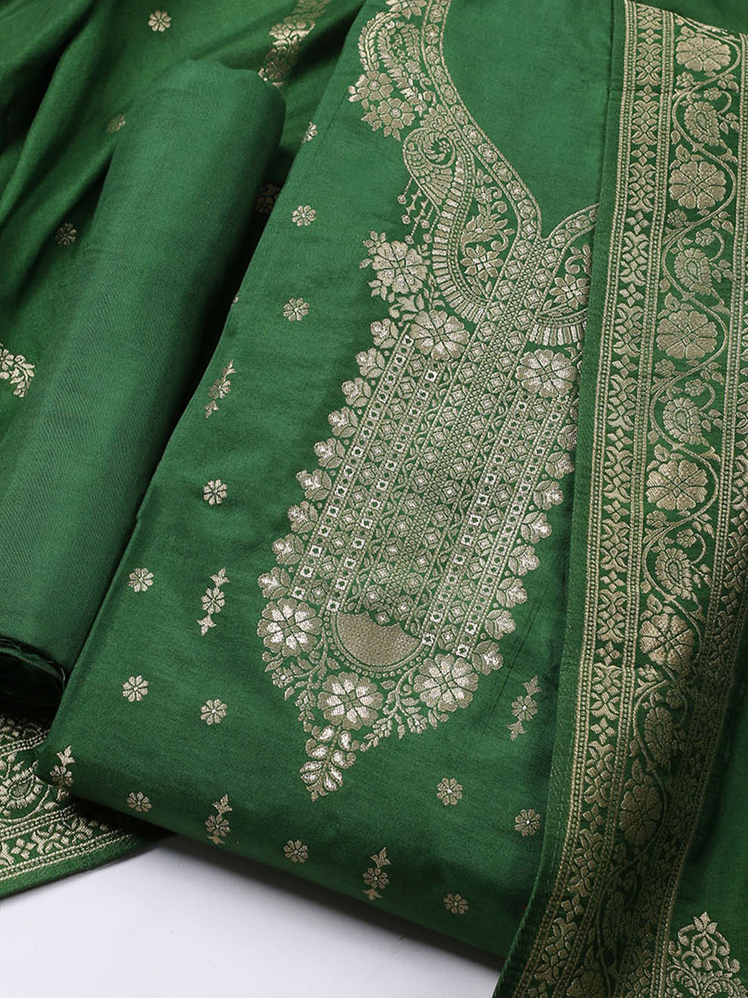 Neck Embroidered Chanderi Unstitched Suit With Dupatta