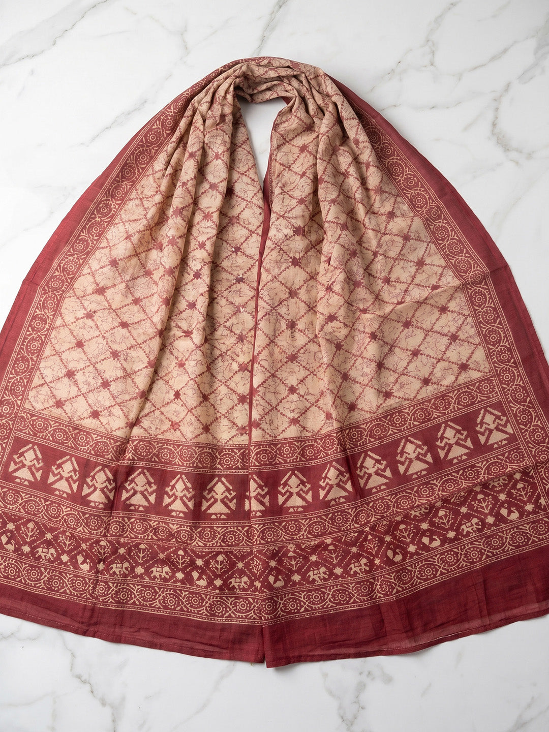 Printed Cotton Blend Unstitched Suit With Pant &amp; Dupatta