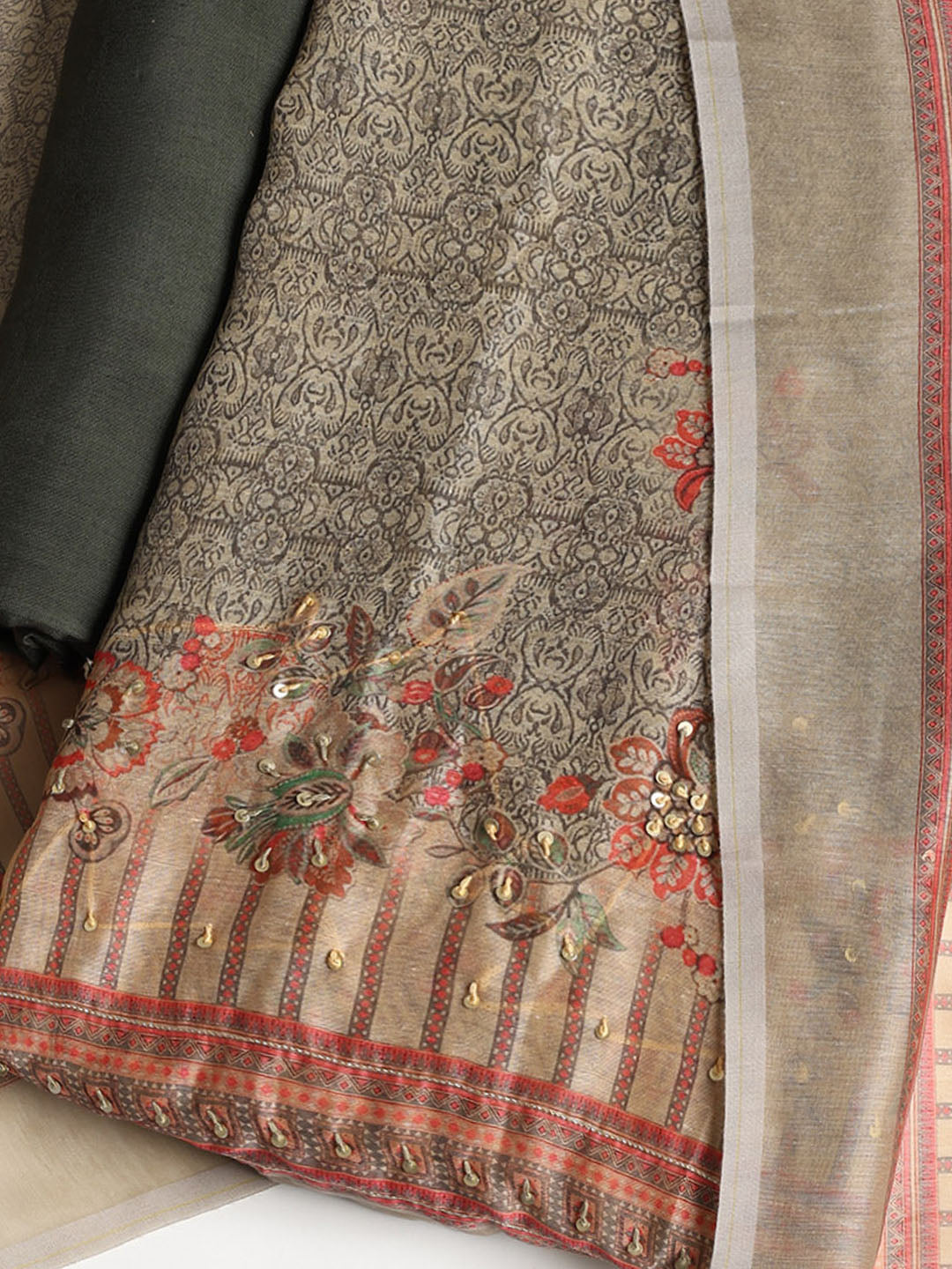 Printed Booti Chanderi Unstitched Suit With Dupatta