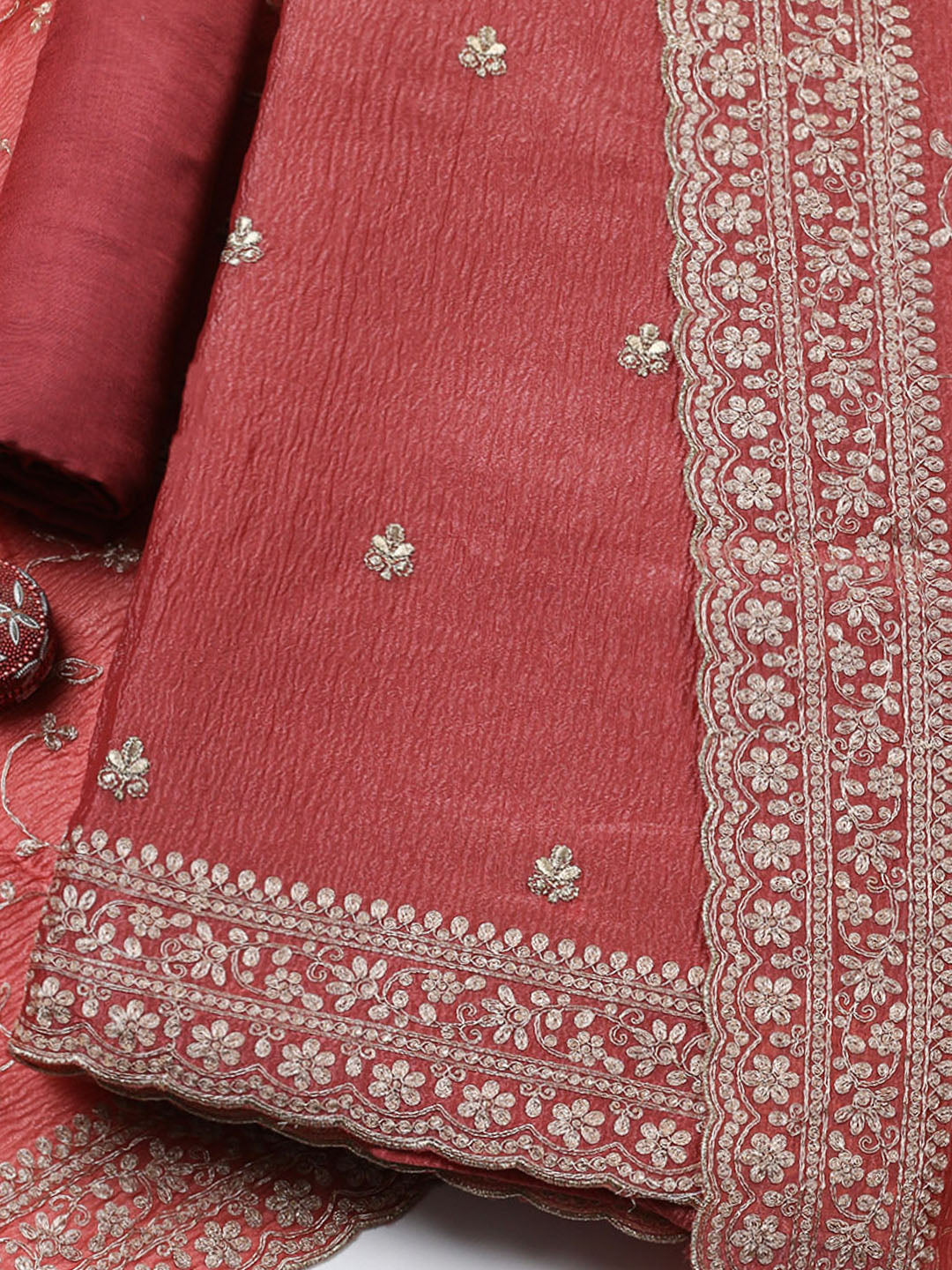 Woven Design Chanderi Unstitched Suit With Pant &amp; Dupatta
