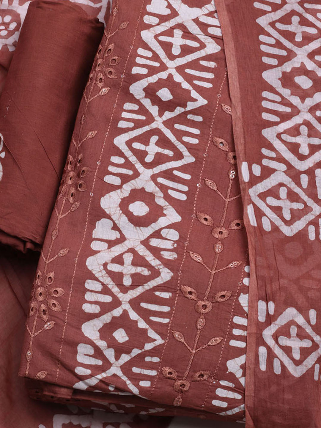 Printed Cotton Blend Unstitched Kurta With Pant &amp; Dupatta