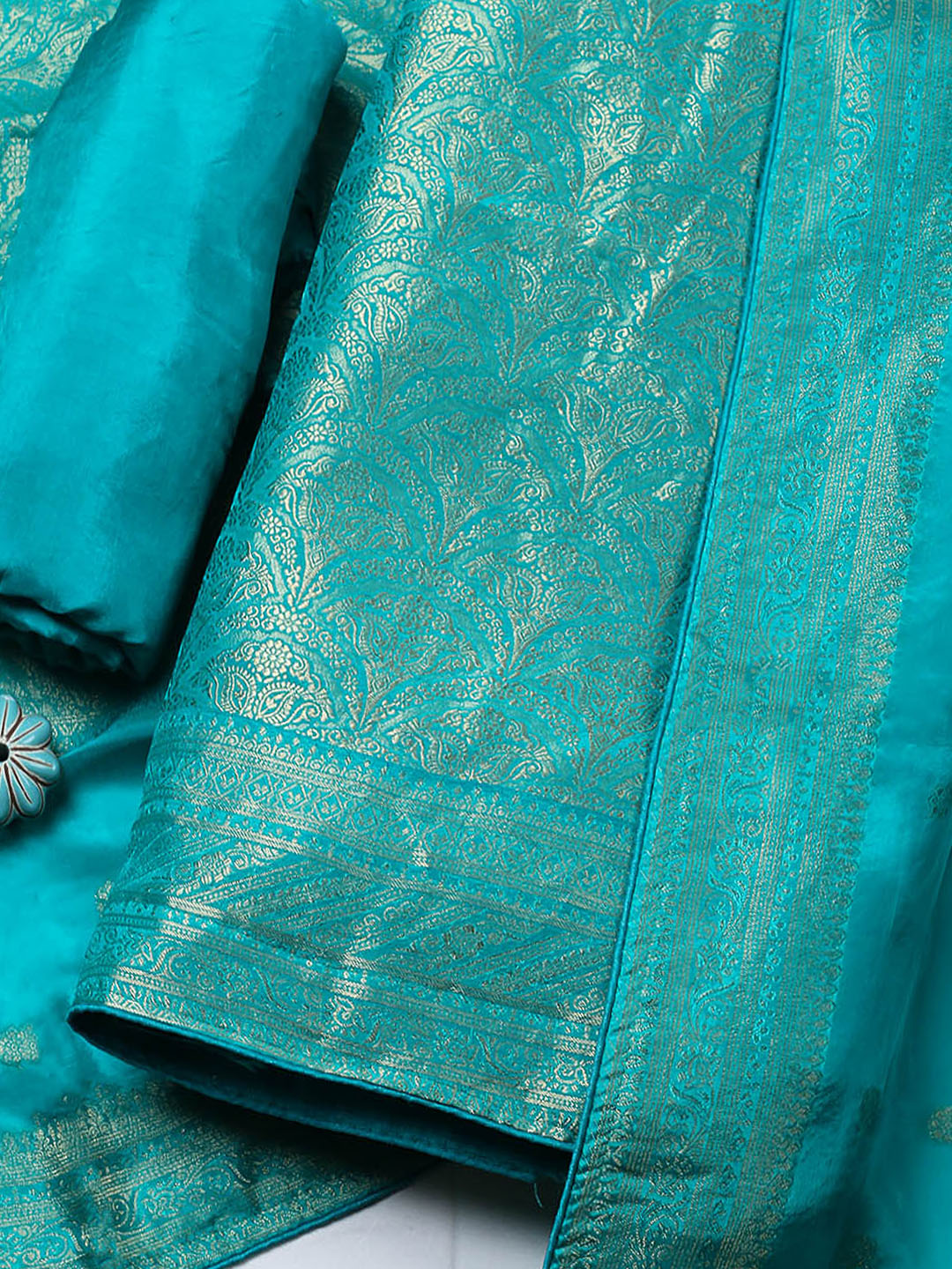 Woven Design Chanderi Unstitched Suit With Pant &amp; Dupatta