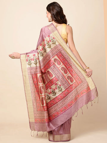 Plain Zari Border Tussar Saree