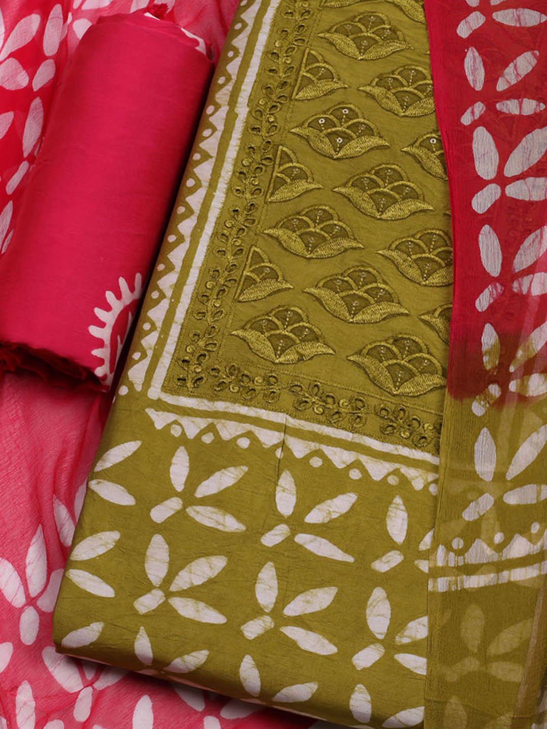Printed Cotton Blend Unstitched Suit With Dupatta