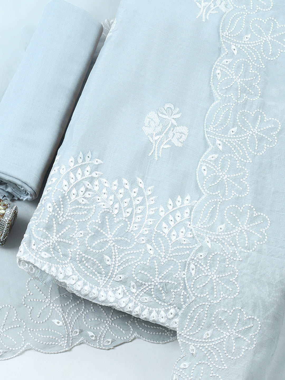 Embroidered Cotton Blend Unstitched Suit With Pant &amp; Dupatta