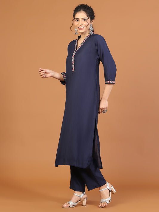 Plain Chanderi Kurta With Pants