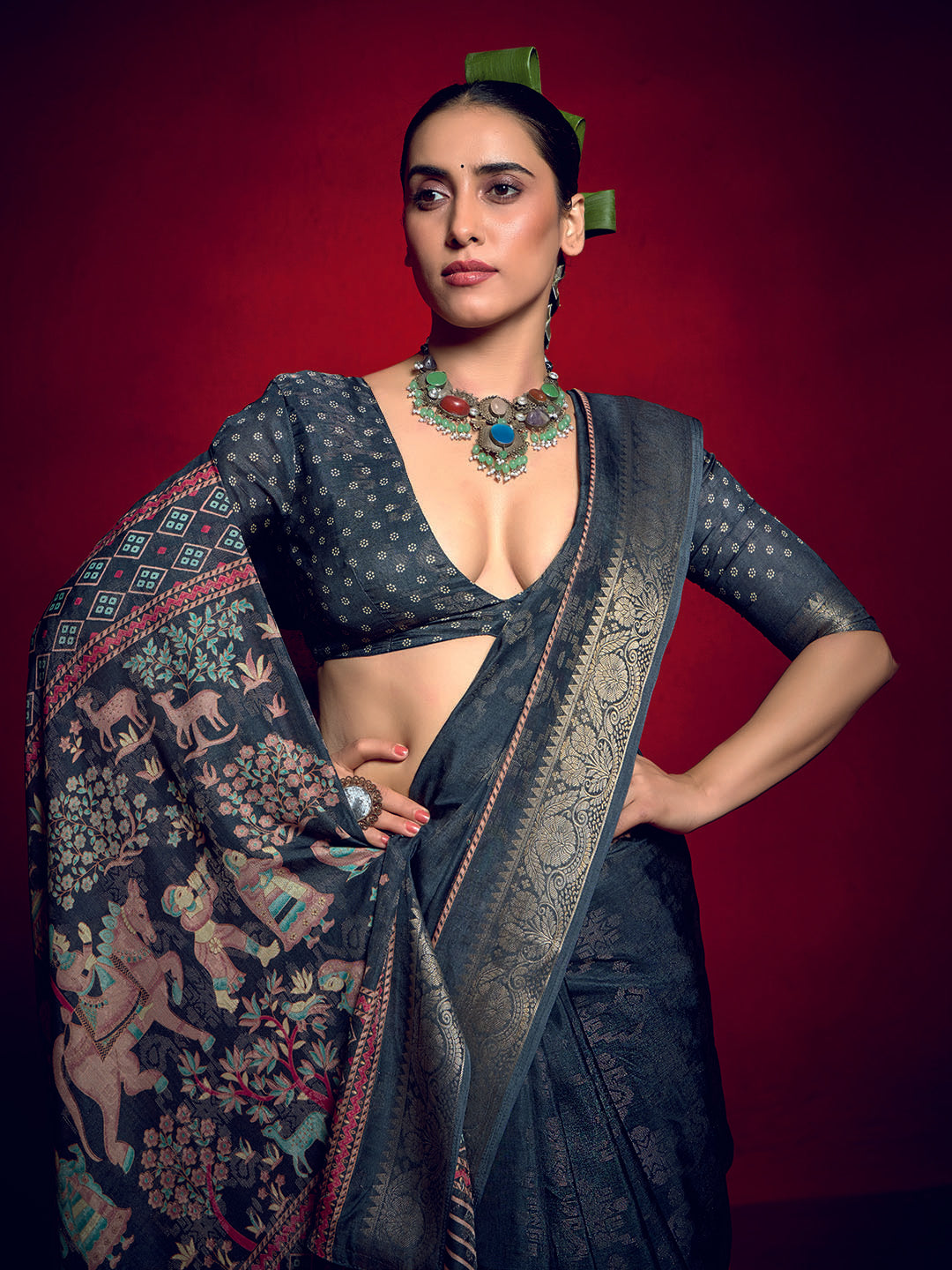 Abstract Printed Art Silk Saree