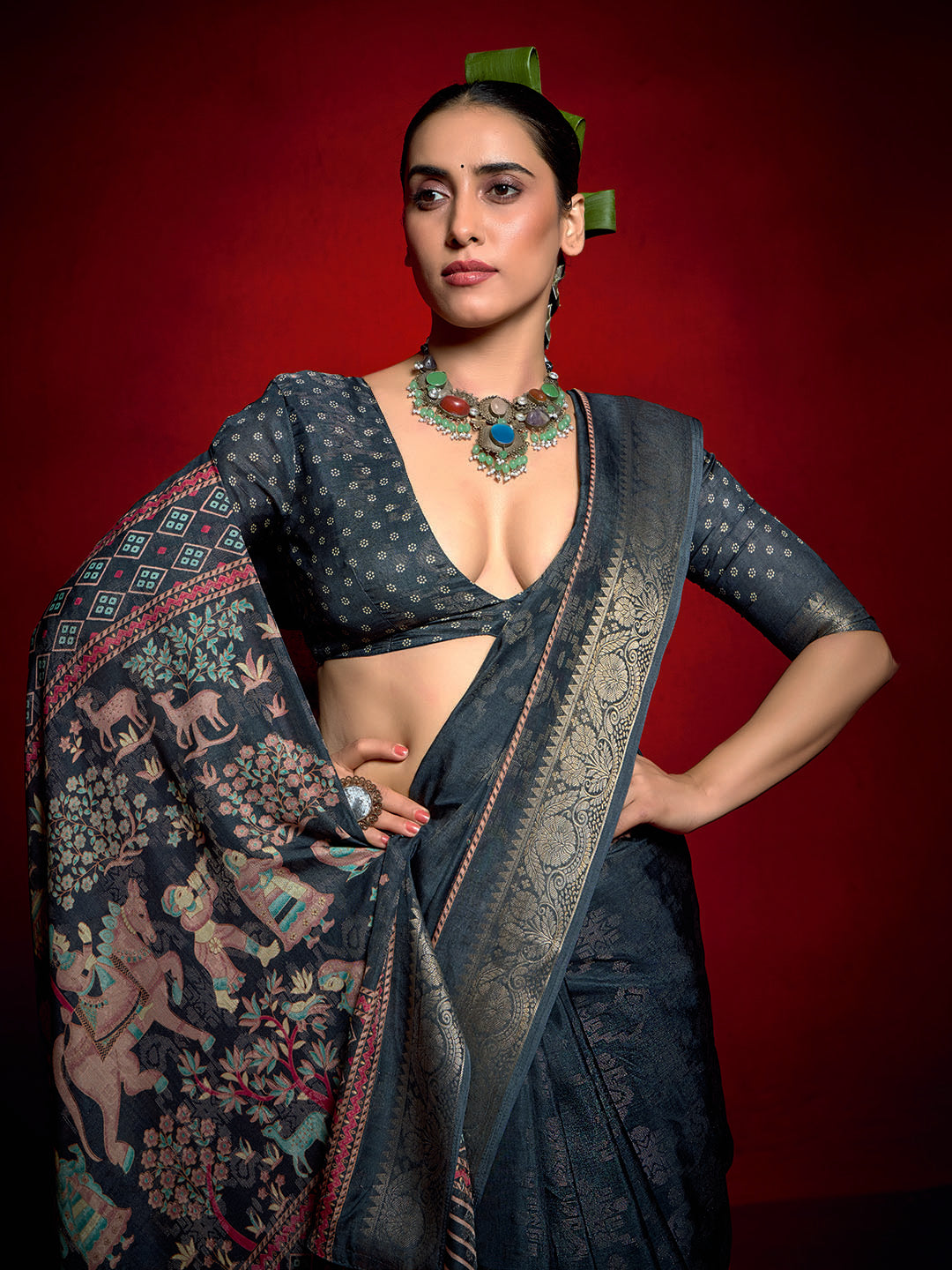 Abstract Printed Art Silk Saree