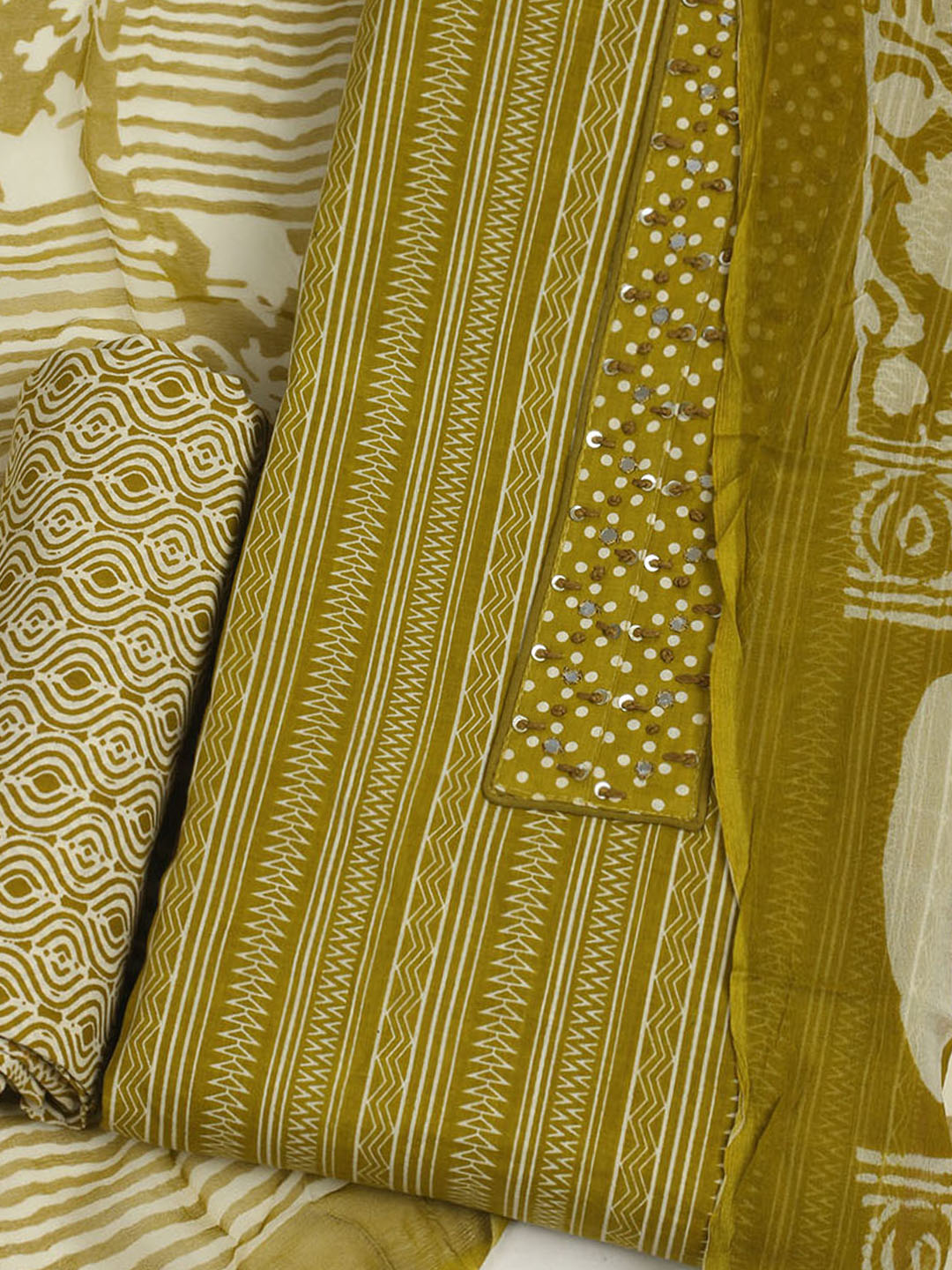 Embroidered Cotton Unstitched Suit With Pant &amp; Dupatta