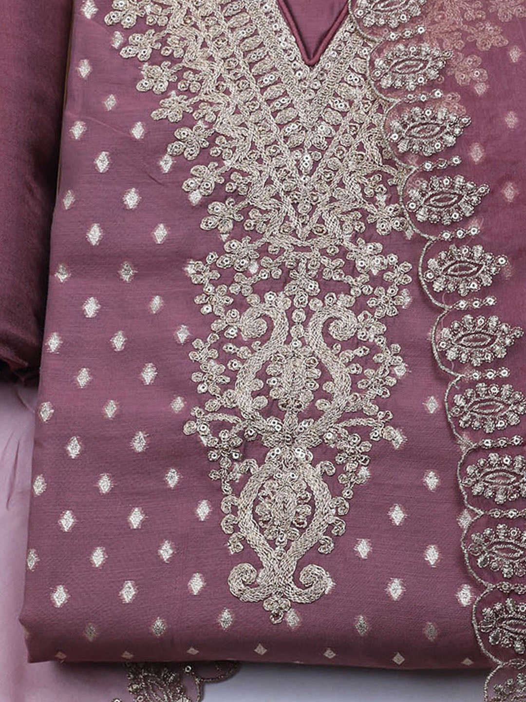 Neck Embroidered Chanderi Unstitched Suit With Dupatta
