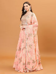 Floral Printed Organza Choli With Skirt & Dapatta