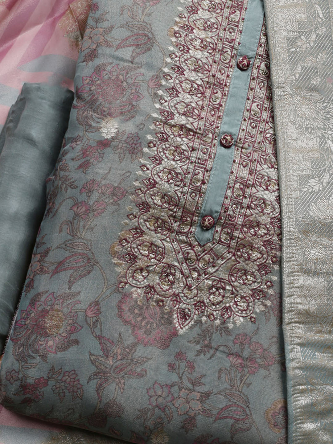 Embroidered Tissue Unstitched Suit With Dupatta