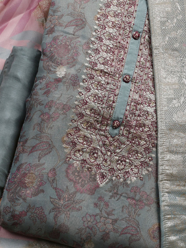 Embroidered Tissue Unstitched Suit With Dupatta