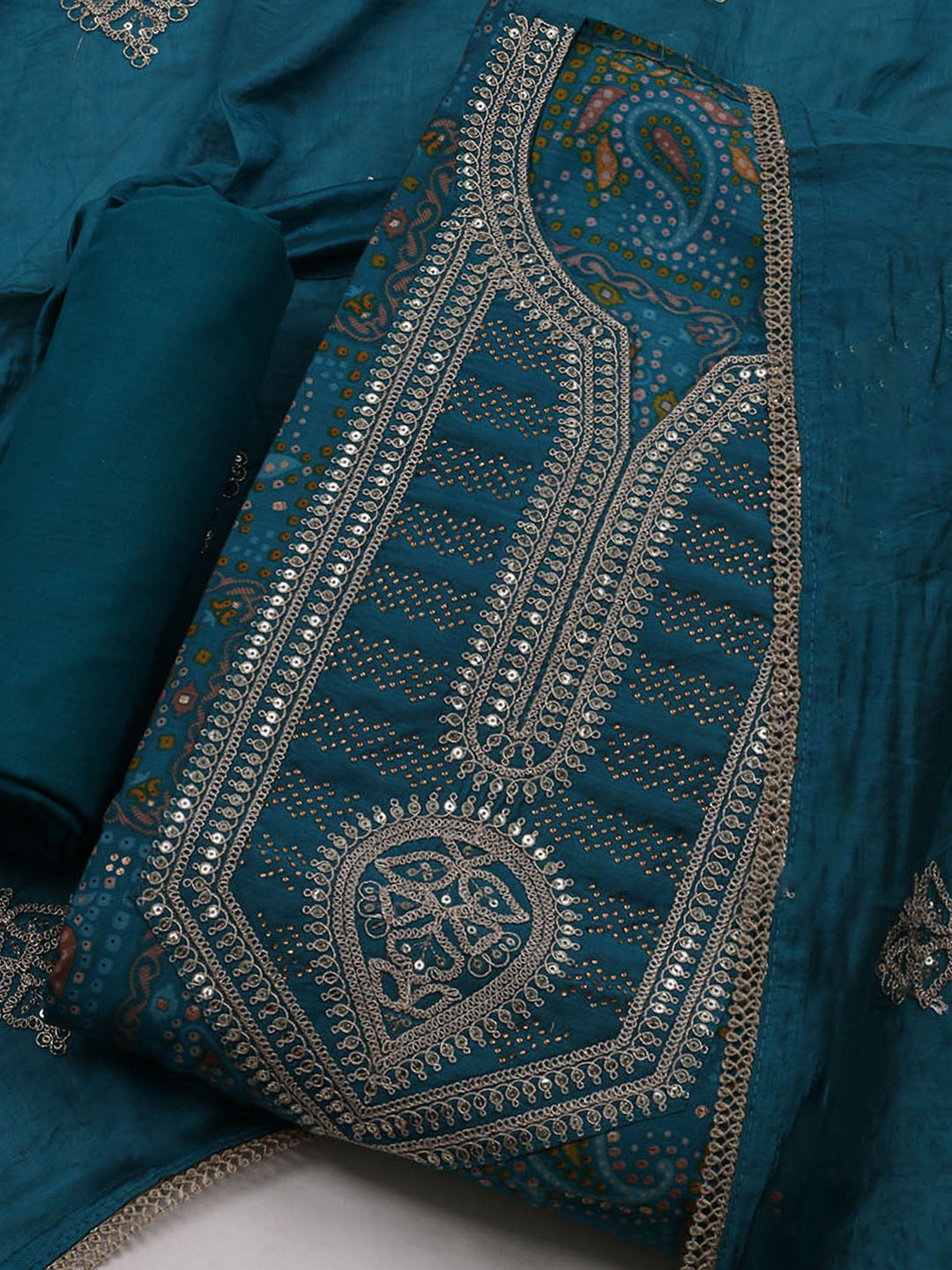 Neck Embroidered Muslin Unstitched Suit With Dupatta