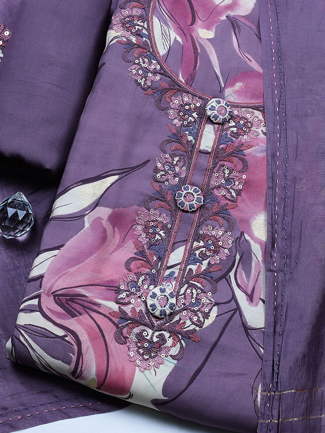 Embroidered Muslin Unstitched Suit With Pant &amp; Dupatta