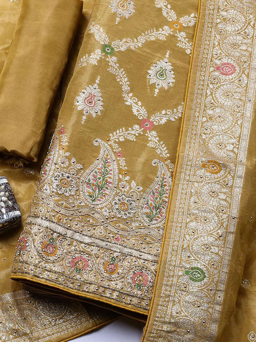 Woven Design Tissue Unstitched Suit With Pant &amp; Dupatta