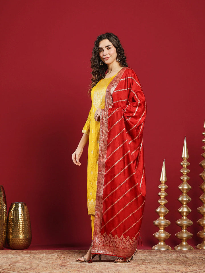 Embroidered Cotton Kurta With Pant &amp; Dupatta