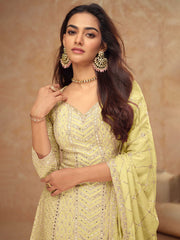 Embroidered Chinon Kurti With Sharara & Dupatta