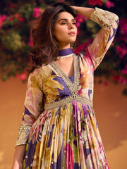 Embroidered Chinon Suit With Pant & Dupatta