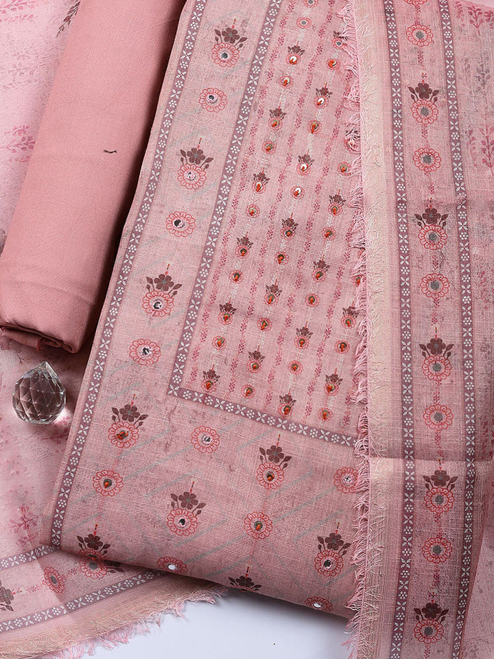 Embellished Tissue Unstitched Suit With Pant &amp; Dupatta