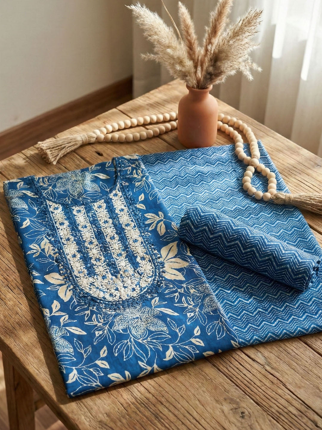 Embroidered Cotton Blend Unstitched Suit With Pant &amp; Dupatta