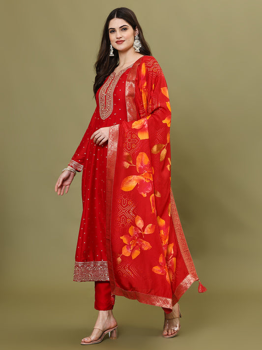 Zari Embroidery Handloom Kurta With Pants & Dupatta