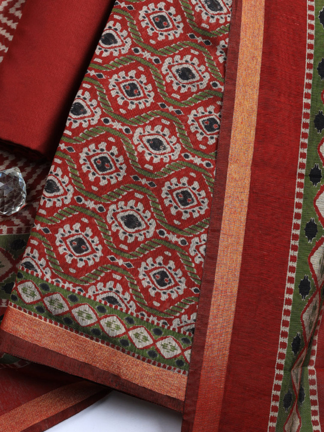Printed Cotton Blend Unstitched Suit With Pant &amp; Dupatta