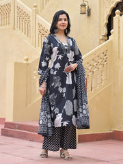 Printed Cotton Blend Kurta With Pants & Dupatta