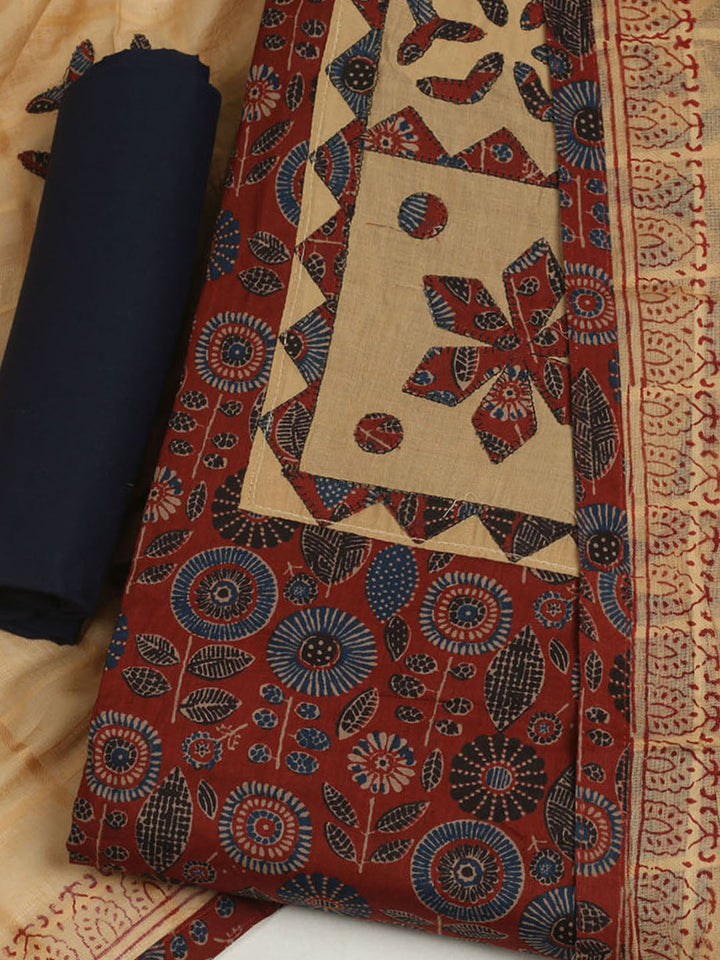 Printed Cotton Unstitched Suits Printed Suit With Pant &amp; Dupatta