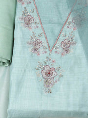 Embroidered Tissue Sea Green Unstitched Suit With Pant & Dupatta