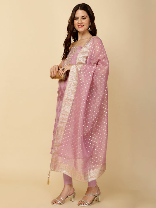 Woven & Neck Embroidery Tissue Unstitched Suit Piece With Dupatta