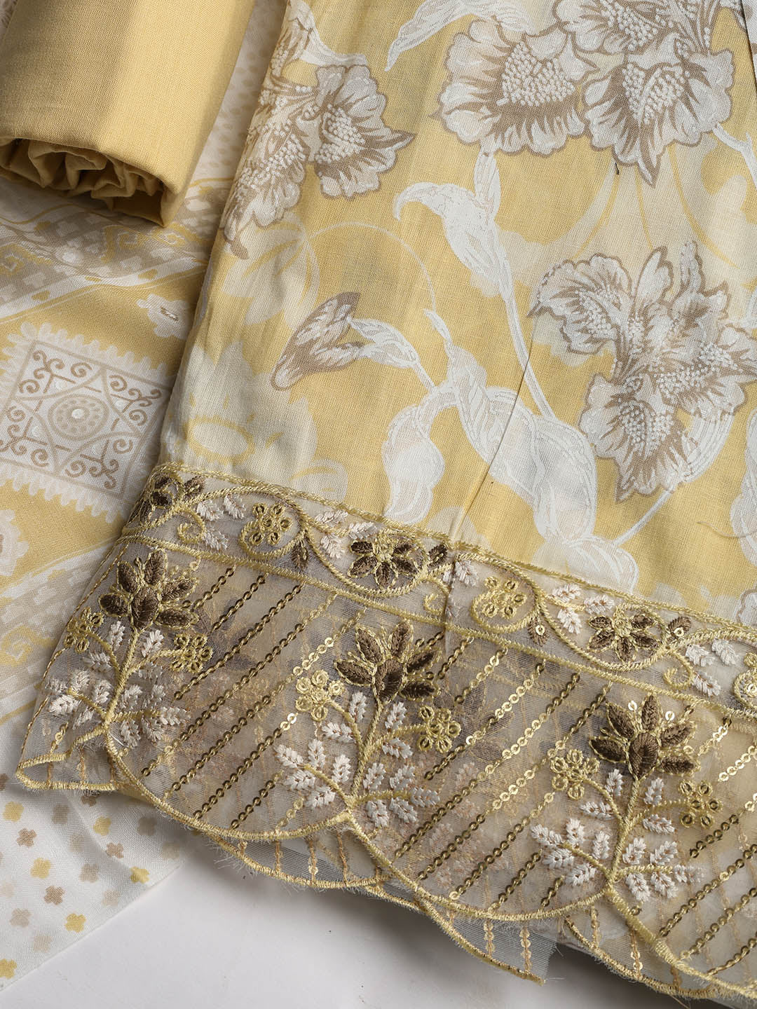 Printed Cotton Blend Unstitched Suit With Dupatta