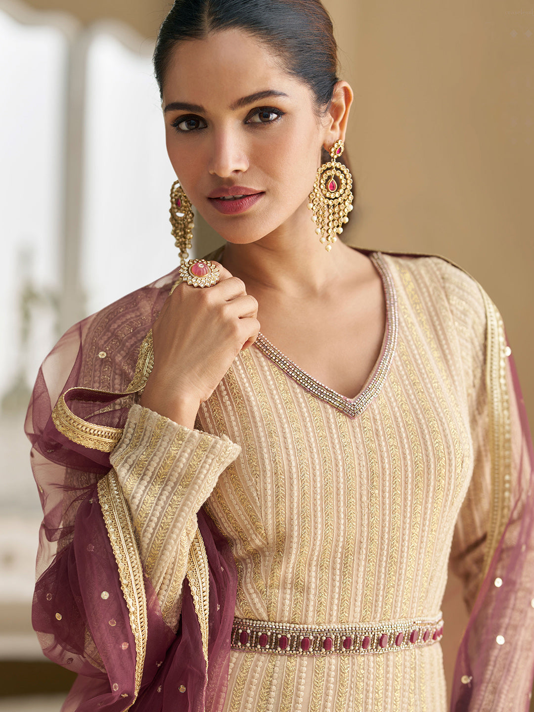 Embroidered Geogrette Gown With Dupatta