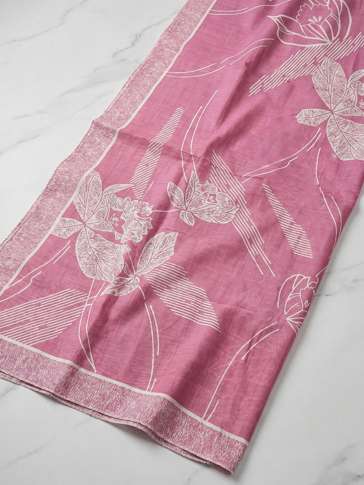 Printed Cotton Blend Unstitched Suit With Pant &amp; Dupatta