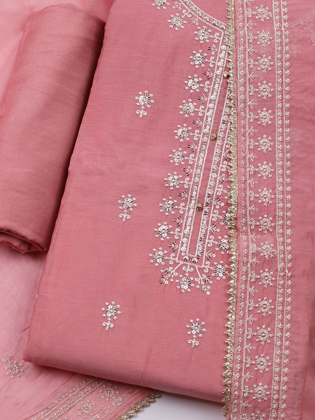 Embroidered Muslin Unstitched Kurta With Pant & Dupatta