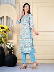 Printed Cotton Blend Kurta With Pants