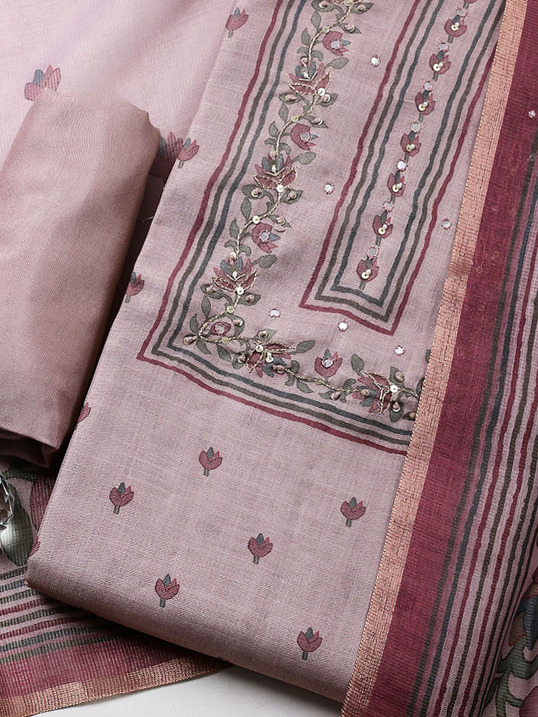 Embroidered Tissue Unstitched Suit With Pant &amp; Dupatta