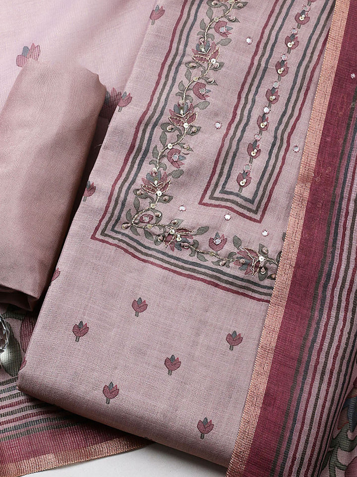 Embroidered Tissue Unstitched Suit With Pant &amp; Dupatta