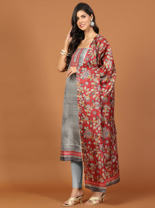 Neck Patti Tussar Unstitched Suit Piece With Dupatta