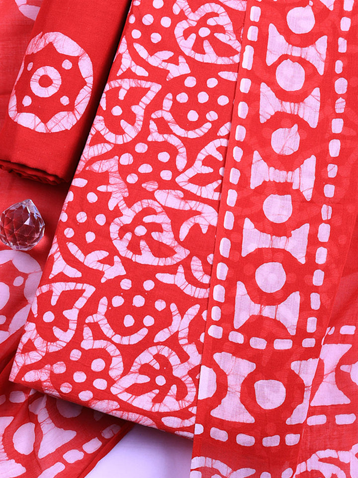 Printed Cotton Blend Unstitched Suit With Pant &amp; Dupatta