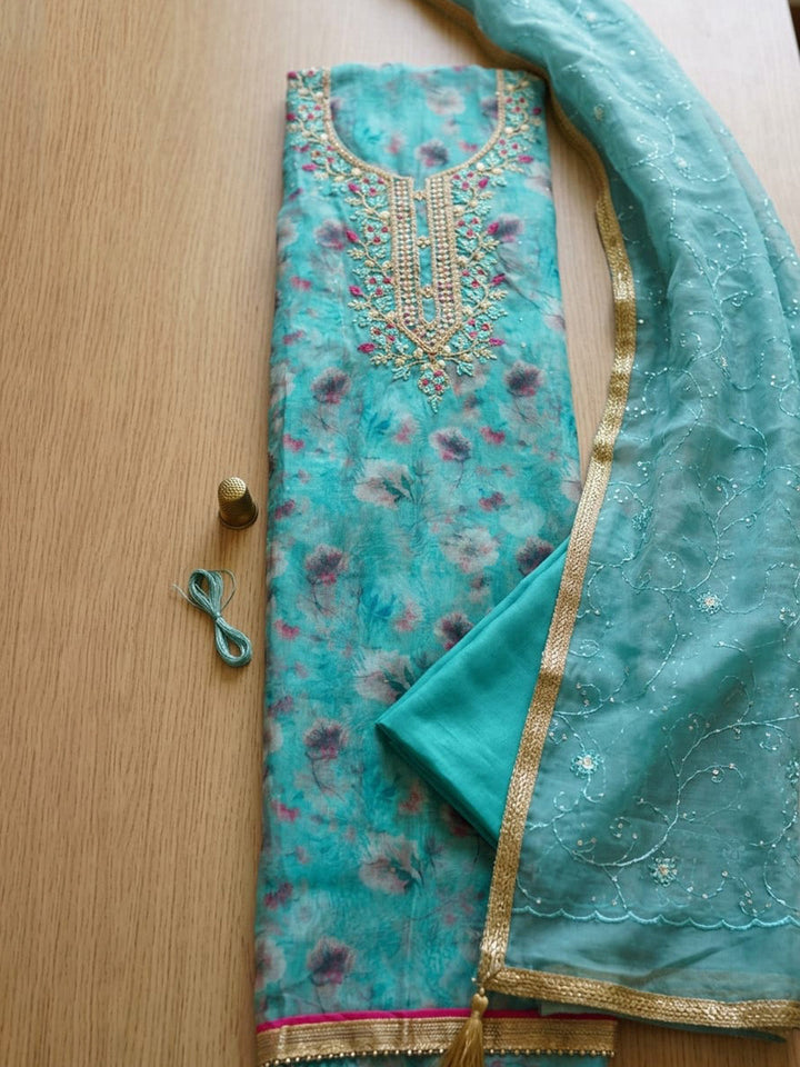 Embroidered Tissue Unstitched Suit With Pant &amp; Dupatta