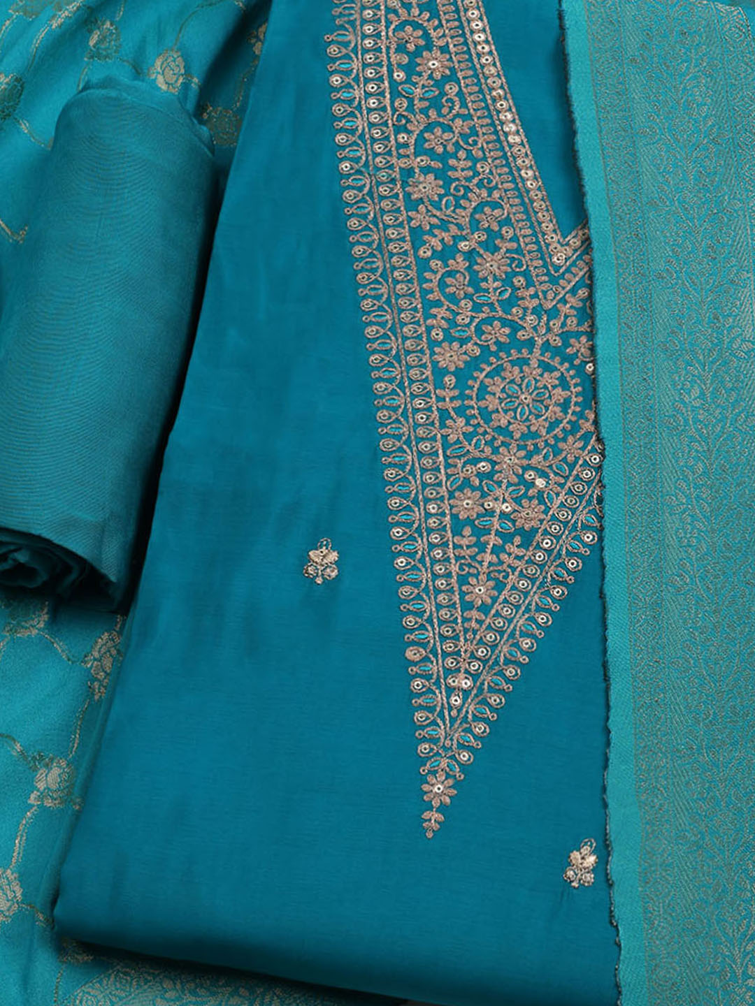 Embroidered Chanderi Unstitched Suit With Dupatta