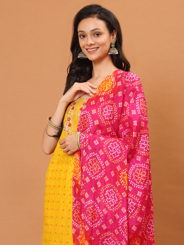 Neck Embroidered Chanderi Unstitched Suit Piece With Dupatta