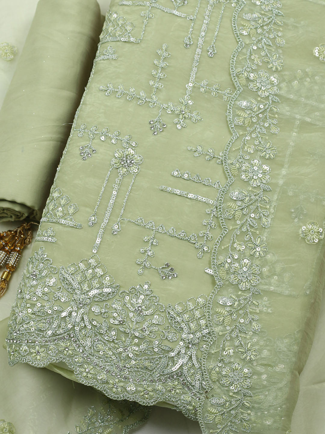 Embroidered Organza Unstitched Suit With Pant &amp; Dupatta