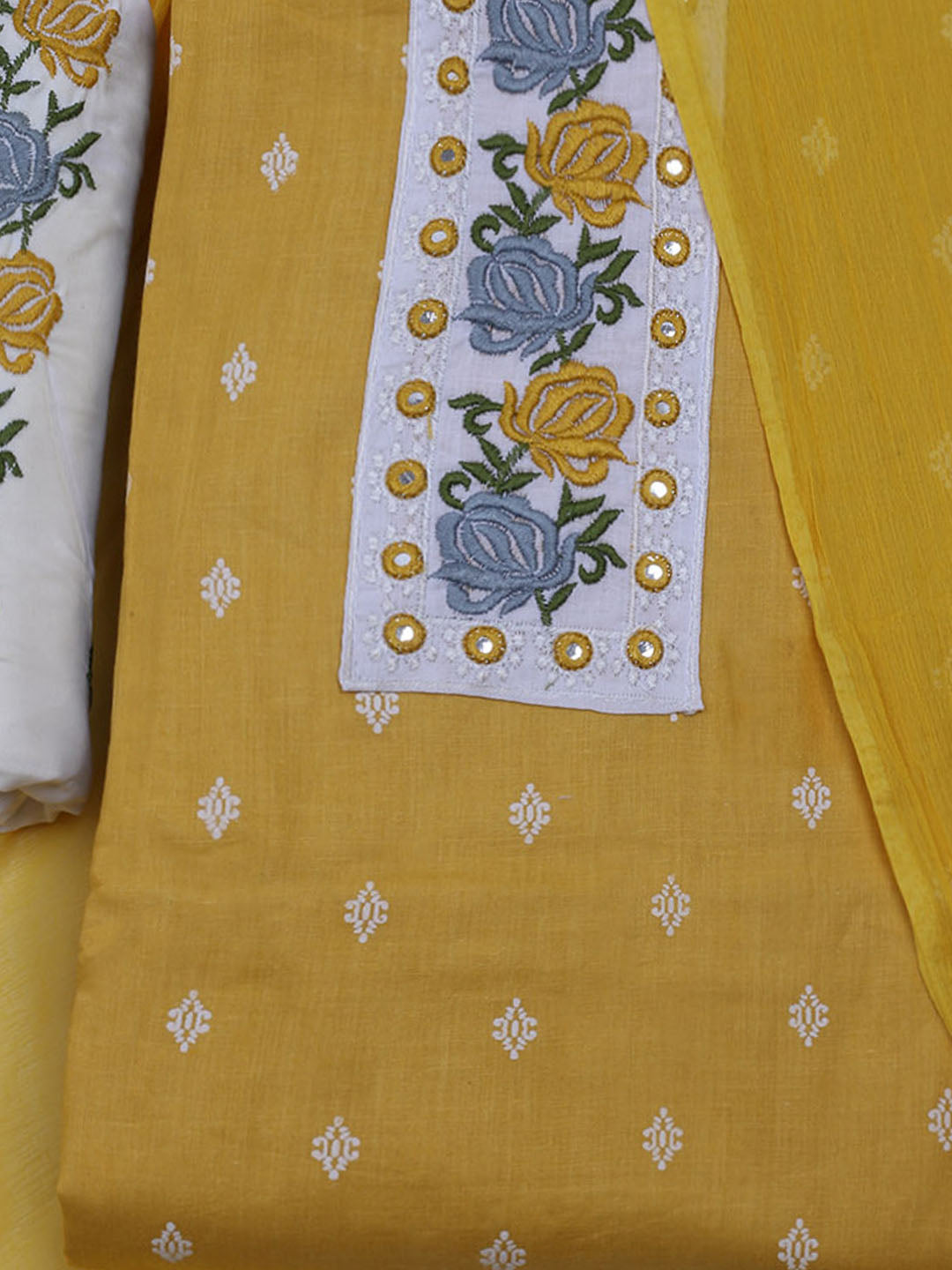 Printed Cotton Blend Unstitched Suit With Dupatta