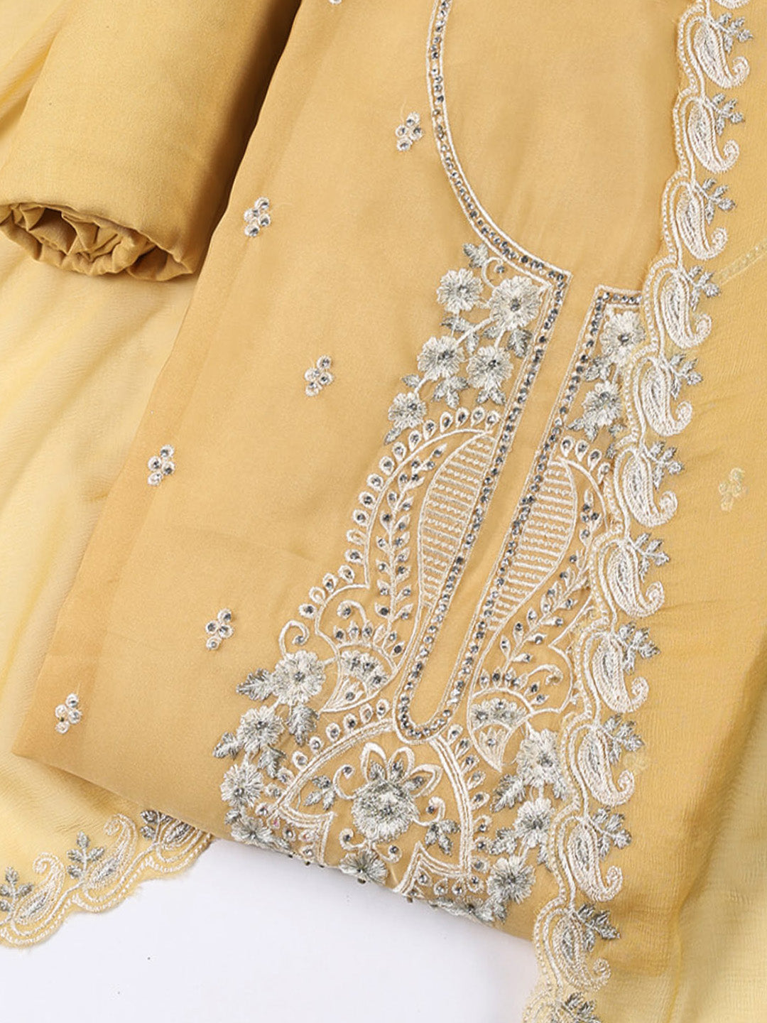 Embroidered Organza Unstitched Suit With Dupatta